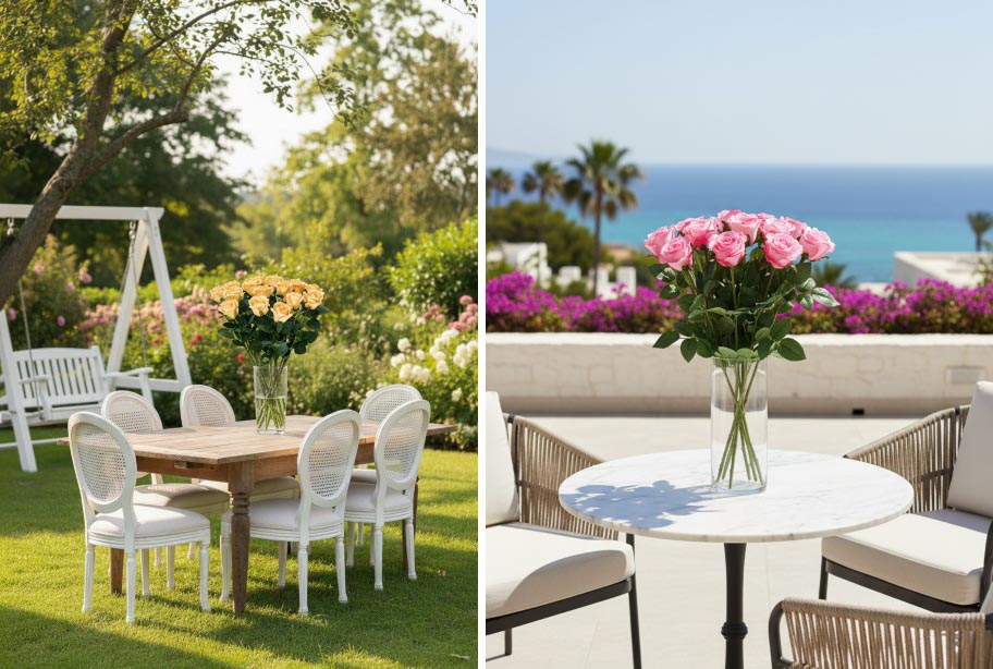 Kwiaty na stole na ulicy